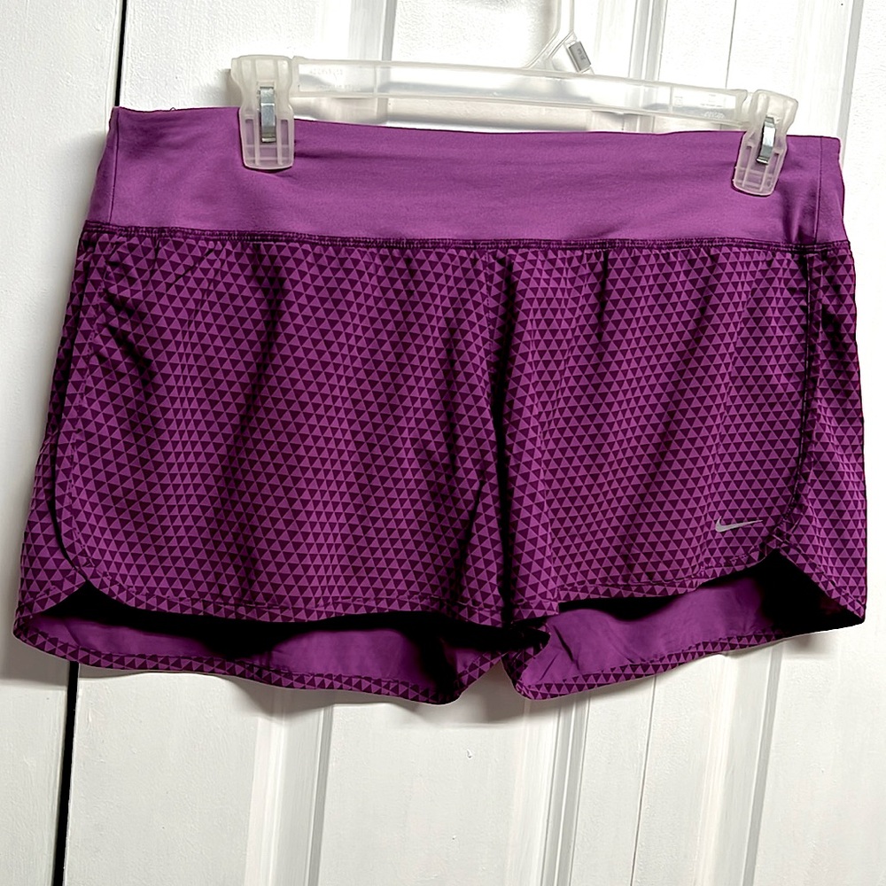 Nike Dri Fit Two Tone Purple Geometric Print Running Shorts Size L
